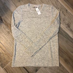 Loft Lightweight Gray Sweater Eyelet Detail